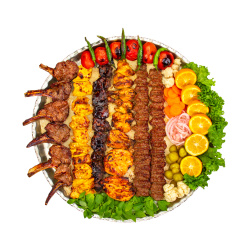سینی ممتاز ارکیده - Orkideh Excellent Platter Orkideh Special Shishlik Kebab - Bakhtiari Kebab - Joojeh Kebab - Fesenjani Joojeh Kebab - Loghmeh Kebab
